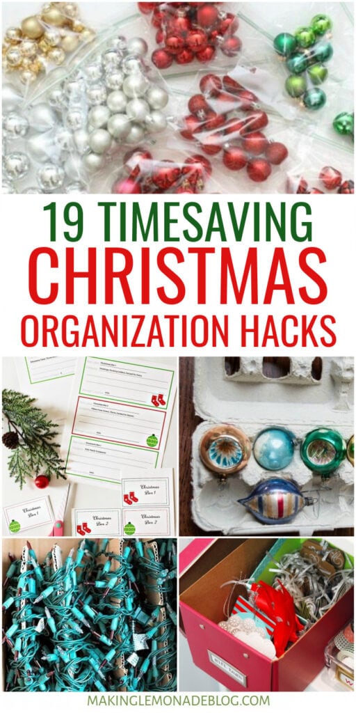 collage of christmas organization ideas