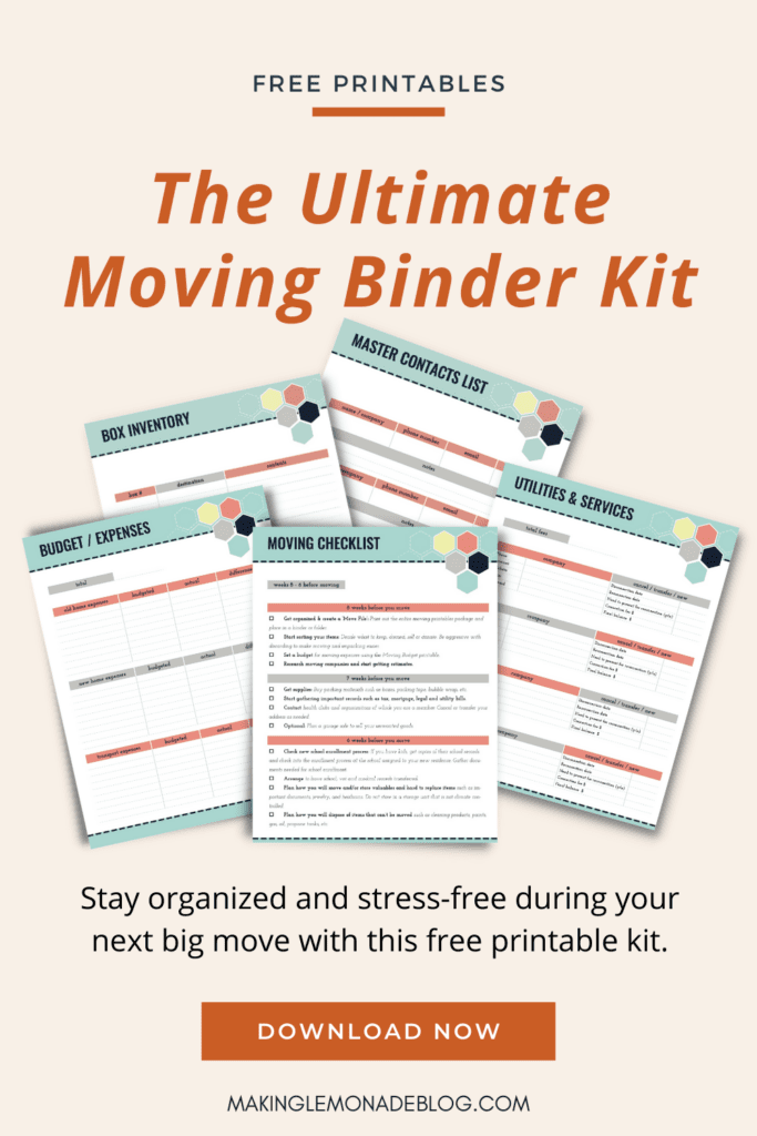 collage of printables in the ultimate moving kit