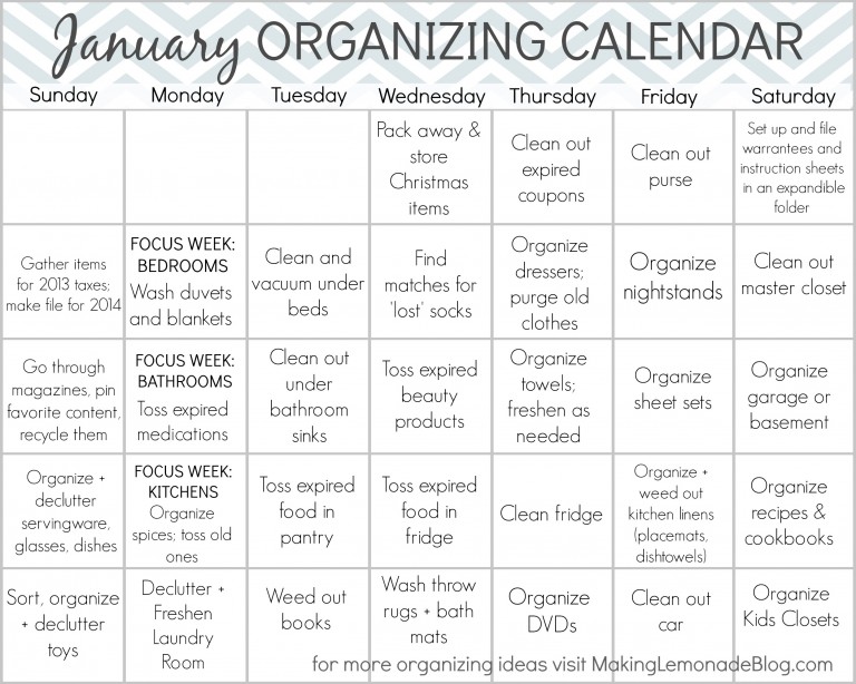 Free Printable January Organizing Calendar