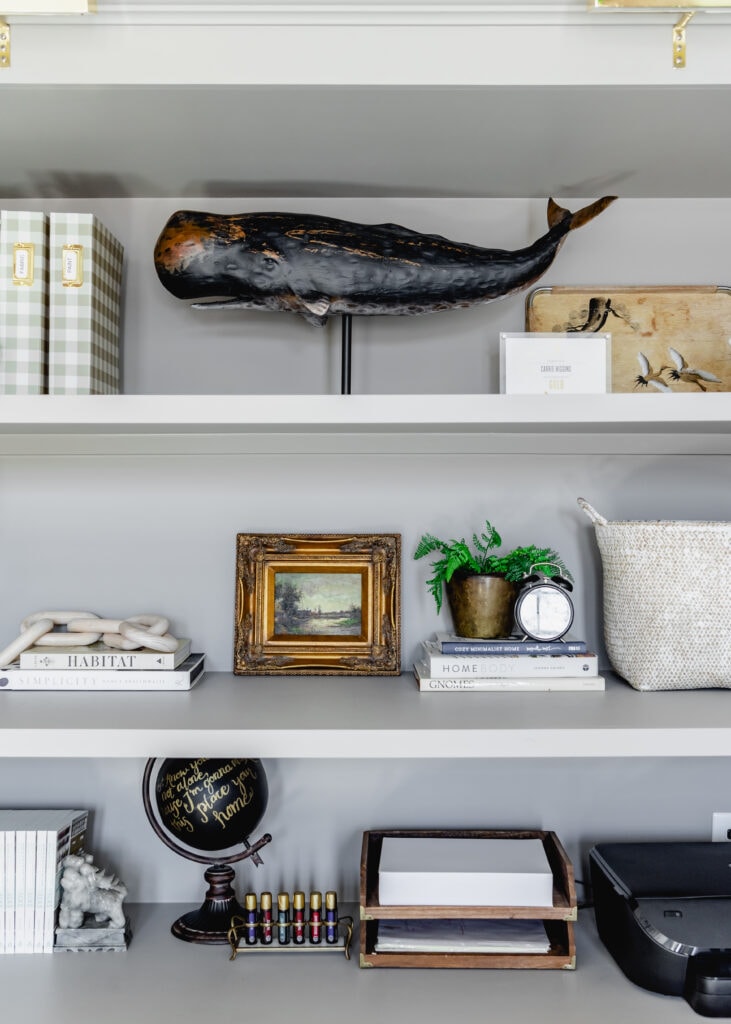 feminine home office shelves