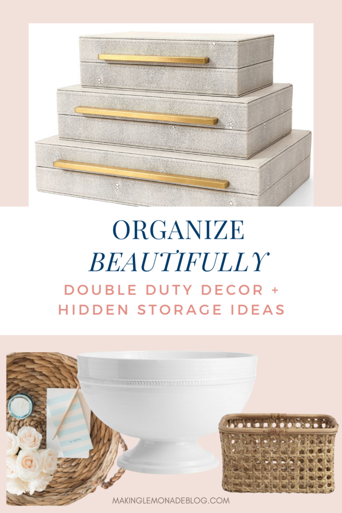 collage of stylish storage ideas