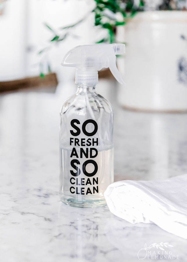 glass spray bottle with cleaning solution