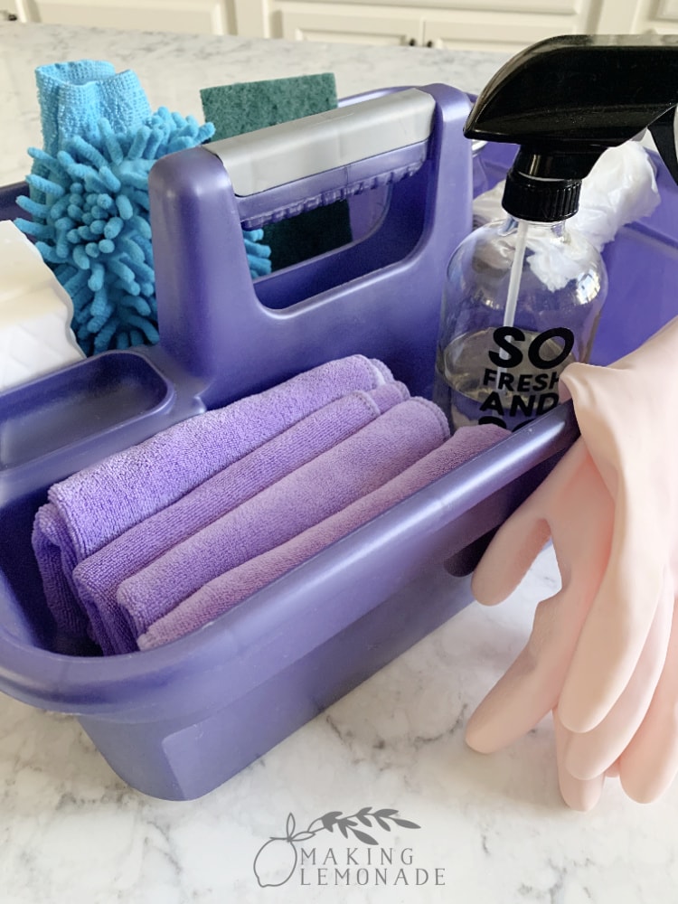 cleaning caddy with cleaning products