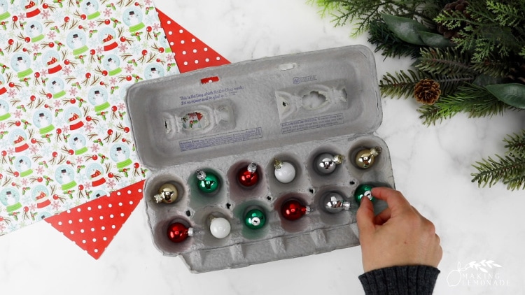 christmas ornament storage in an egg carton