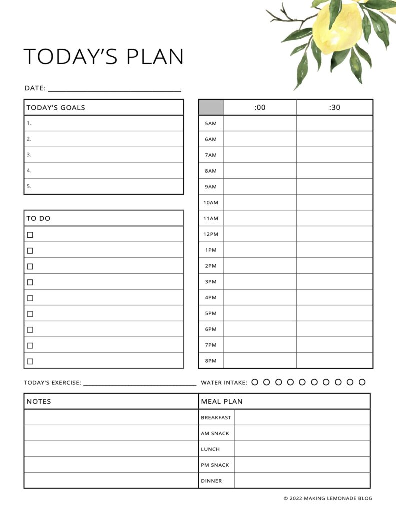 free printable daily planner page