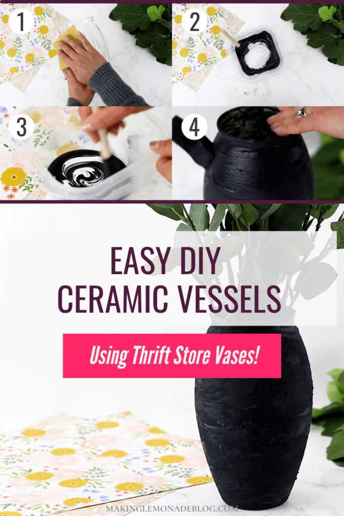 collage of how to make DIY ceramic vases using thrift store vases