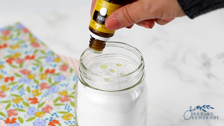 adding lemon oil to baking soda