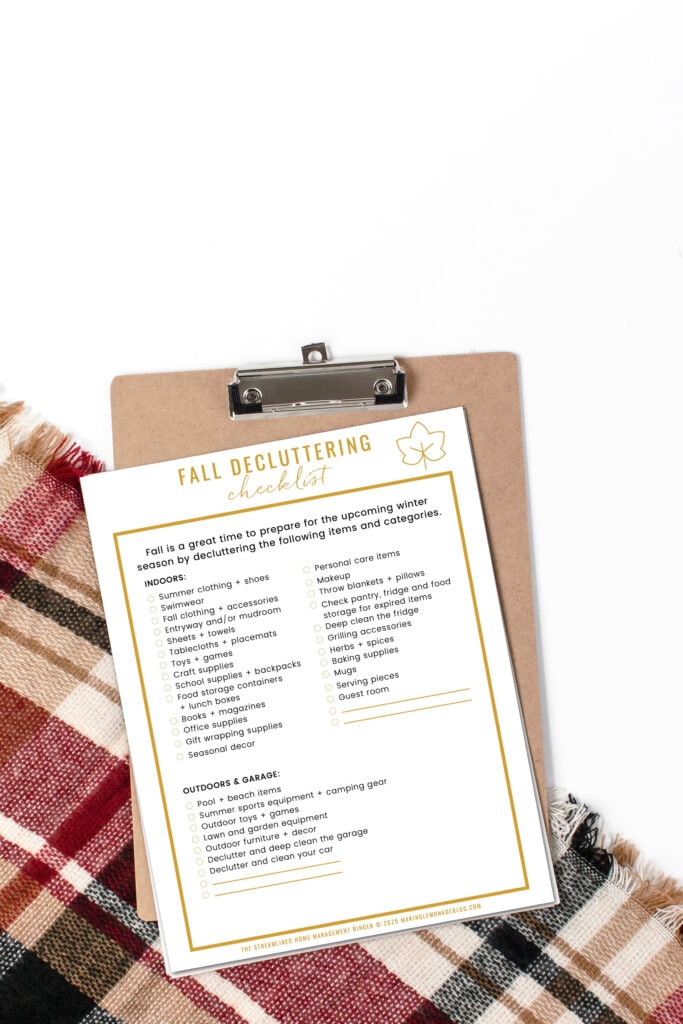 fall decluttering checklist with fall scarf