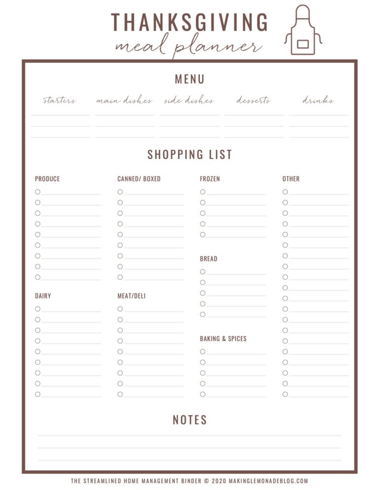 Free Printable Thanksgiving Menu Planner & Checklist