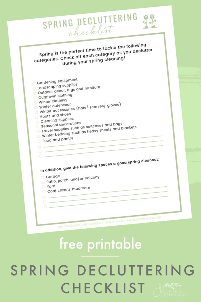 spring decluttering checklist pin