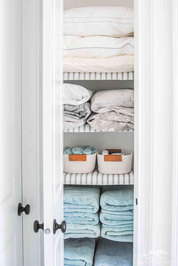 sheets and towels in the closet