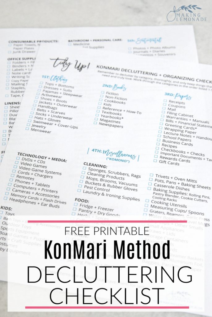 photo of the KonMari Decluttering checklist free printable