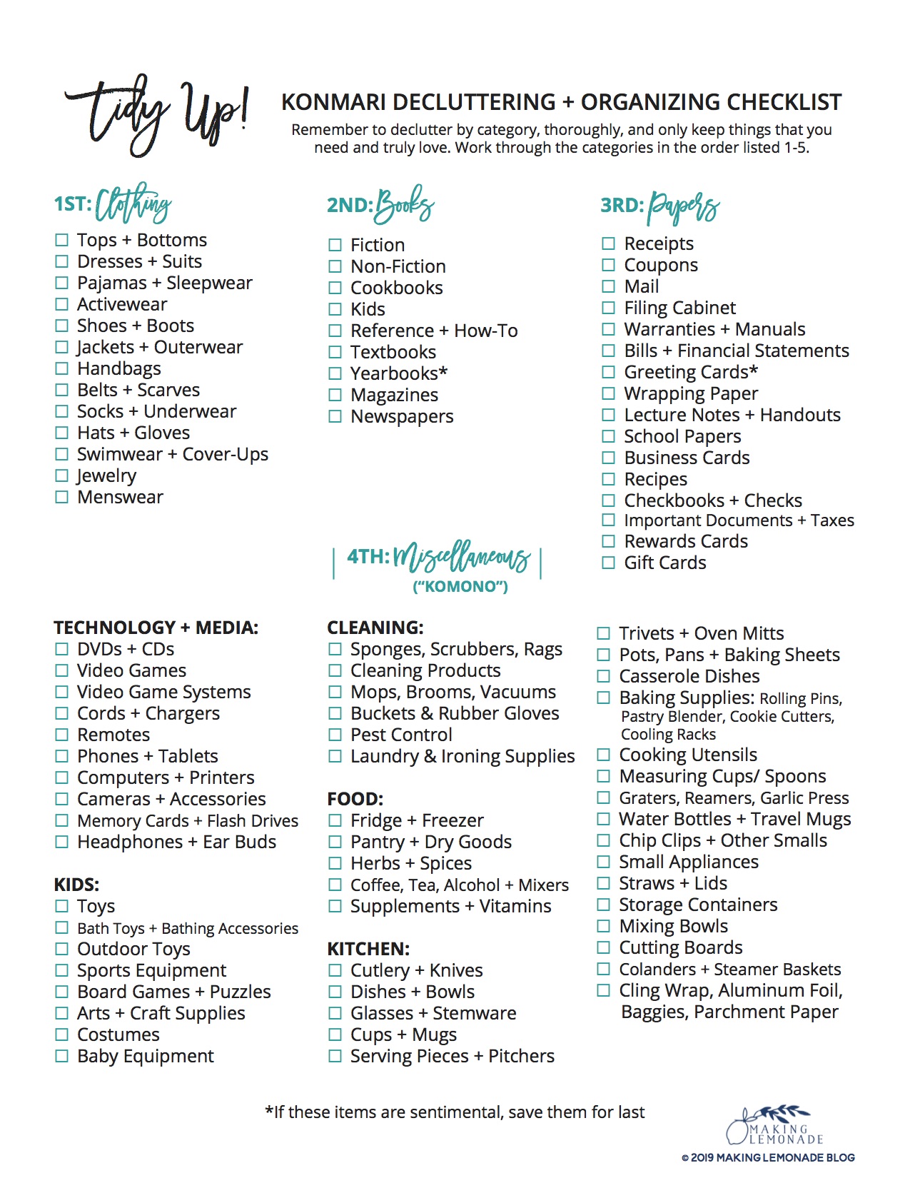 copy of The ULTIMATE free printable KonMari Decluttering checklist to tidy up every inch of your home #KonMari #Decluttering
