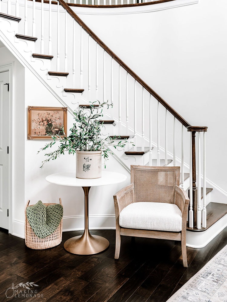 entryway table and stairway