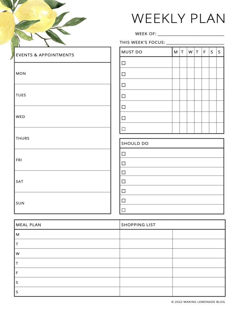 free printable weekly planner page